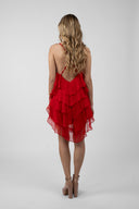 Rochie mini Lucky Red cu volane din amestec de matase