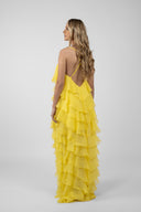 Rochie maxi cu volane din amestec de matase Lucky Yellow