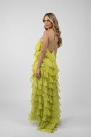 Rochie maxi cu volane din amestec de matase Lucky Lime