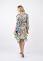 Rochie scurta din matase cu imprimeu floral si volane ample