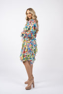 Rochie camasa cu volane asimetrice din voal de matase Baby Blue