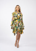 Rochie camasa cu volane asimetrice din voal de matase Green