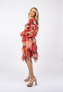 Rochie camasa cu volane asimetrice din voal de matase Red