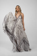 Rochie lunga din matase cu imprimeu grafic