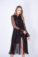 Rochie midi vaporoasa din matase Brown