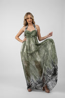 Rochie lunga cu imprimeu si bust drapat