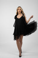 Rochie mini din matase cu esarfe Black