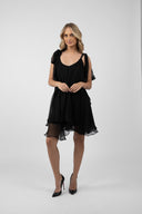Rochie mini din matase cu esarfe Black