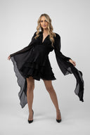 Rochie cu volane si maneci fluide Black