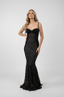 Long mermaid dress with embroidery and transparent side slits