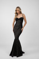 Long mermaid dress with embroidery and transparent side slits