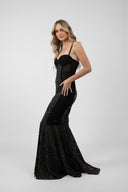 Long mermaid dress with embroidery and transparent side slits