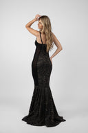 Long mermaid dress with embroidery and transparent side slits