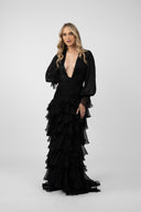 Rochie lunga din matase cu decolteu adanc