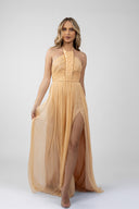 Rochie lunga cu bust impletit si slit lateral
