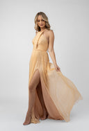 Rochie lunga cu bust impletit si slit lateral