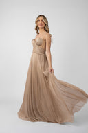 Rochie lunga din tulle de matase cu bretele fine