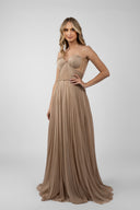 Rochie lunga din tulle de matase cu bretele fine