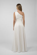 Rochie lunga tull matase asimetrica ivory