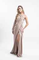 Long asymmetrical dress with drapes