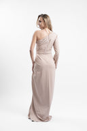 Long asymmetrical dress with drapes