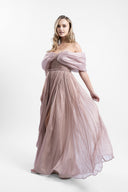 Dress with oversized bow made of film-coated silk veil