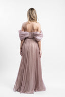 Dress with oversized bow made of film-coated silk veil