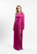 Rochie lunga asimetrica din tulle matase peliculizat