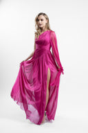 Rochie lunga asimetrica din tulle matase peliculizat