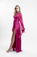 Rochie lunga asimetrica din tulle matase peliculizat