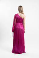 Rochie lunga asimetrica din tulle matase peliculizat