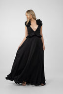 Rochie lunga cu decupaje si volane Black