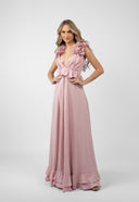 Rochie lunga cu decupaje si volane Pink