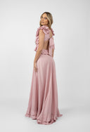 Rochie lunga cu decupaje si volane Pink