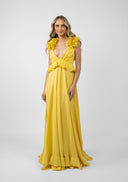 Rochie lunga cu decupaje si volane Yellow Sun