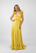 Rochie lunga cu decupaje si volane Yellow Sun