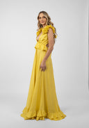 Rochie lunga cu decupaje si volane Yellow Sun