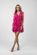 Rochie scurta cu volane si spate decupat Fuchsia