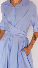 Rochie midi din bumbac cu matase si dungi fine