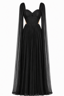 Rochie lunga tulle matase cu esarfe detasabile