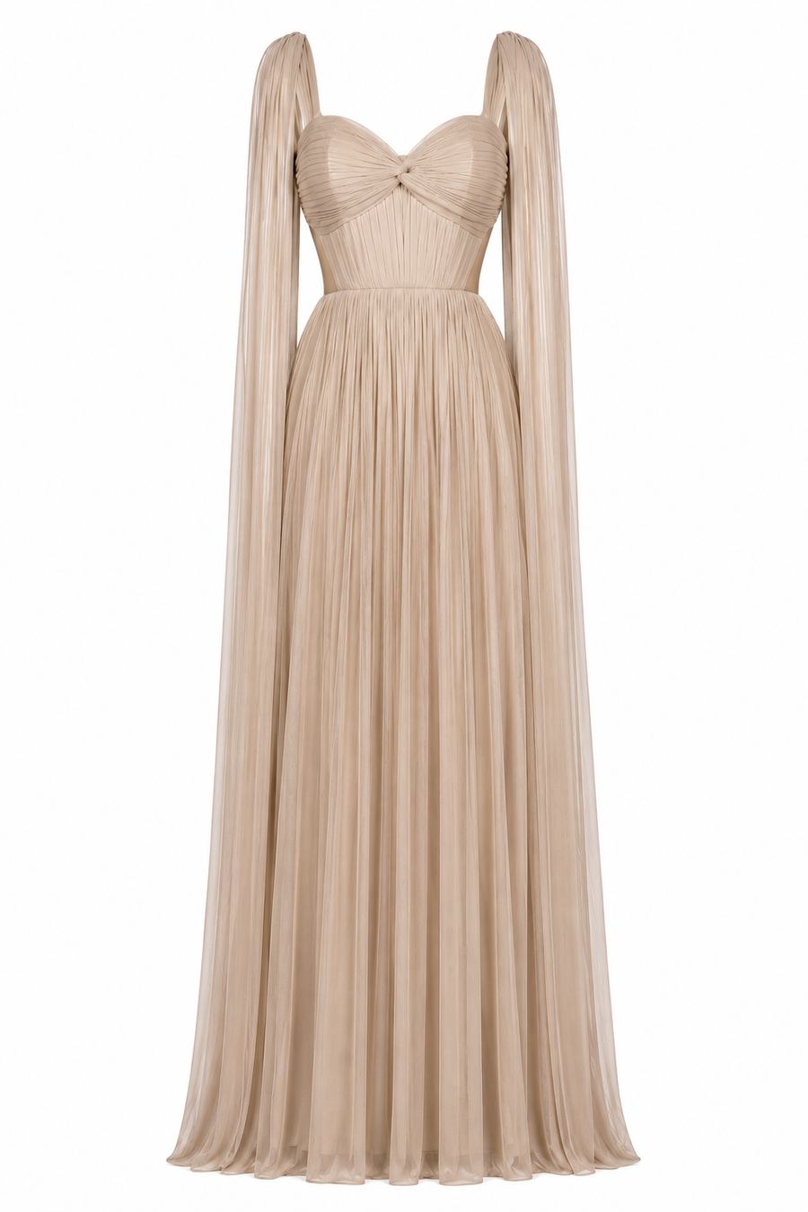Rochie lunga tulle matase cu esarfe detasabile