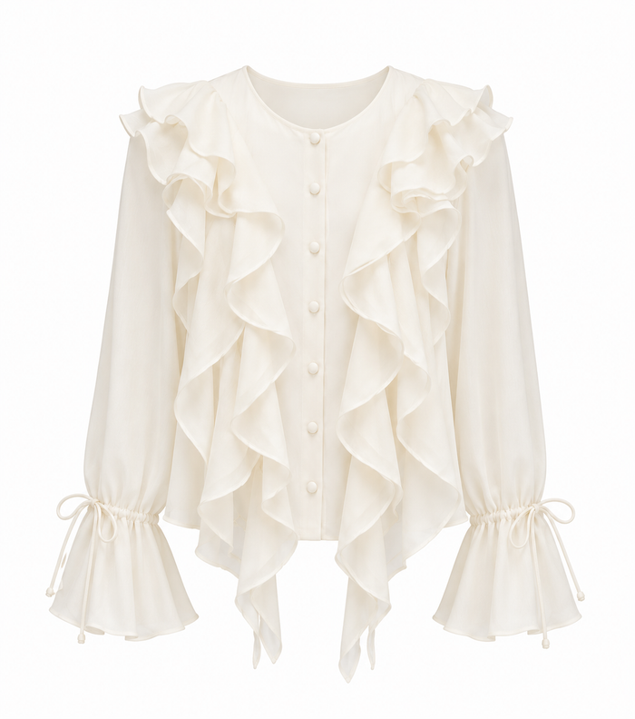 Bluza din matase cu volane si maneci ajustabile