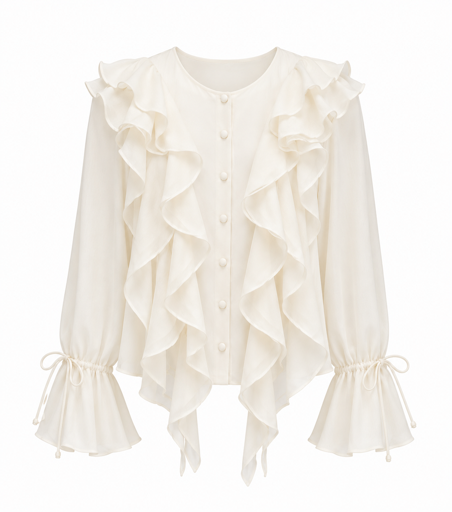 Bluza din matase cu volane si maneci ajustabile