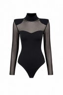 Body cu insertii transparente si guler inalt