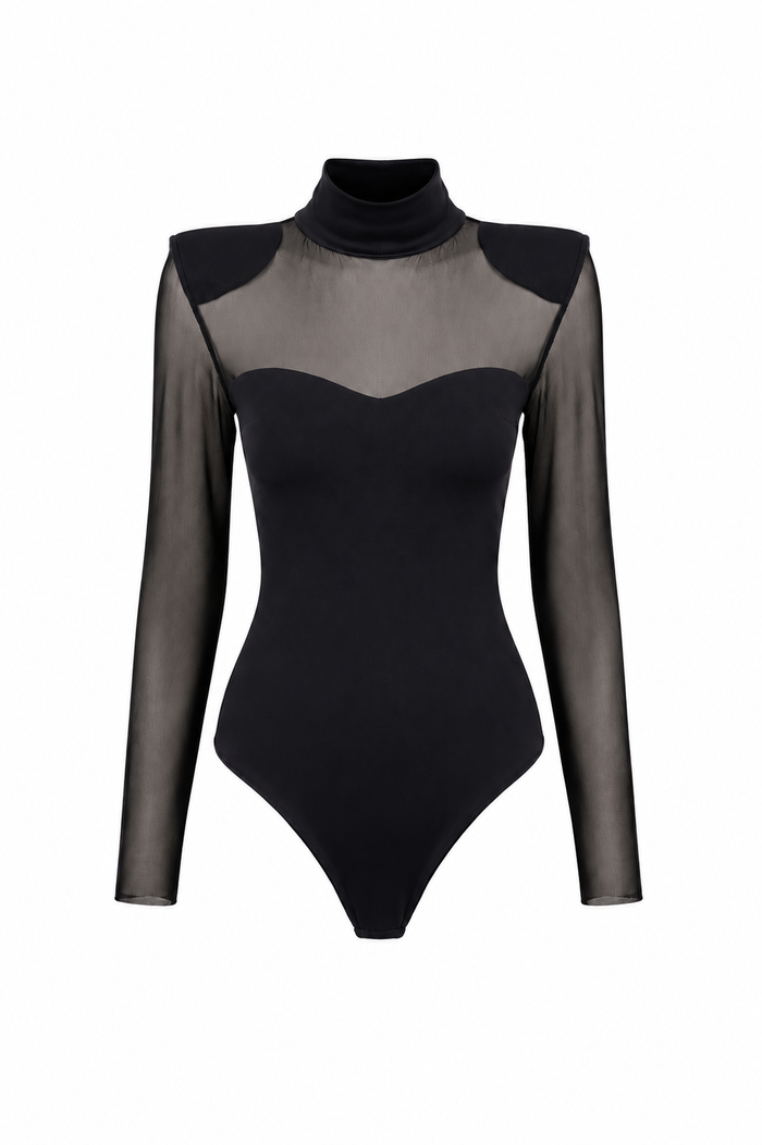 Body cu insertii transparente si guler inalt