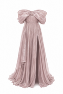 Dress with oversized bow made of film-coated silk veil