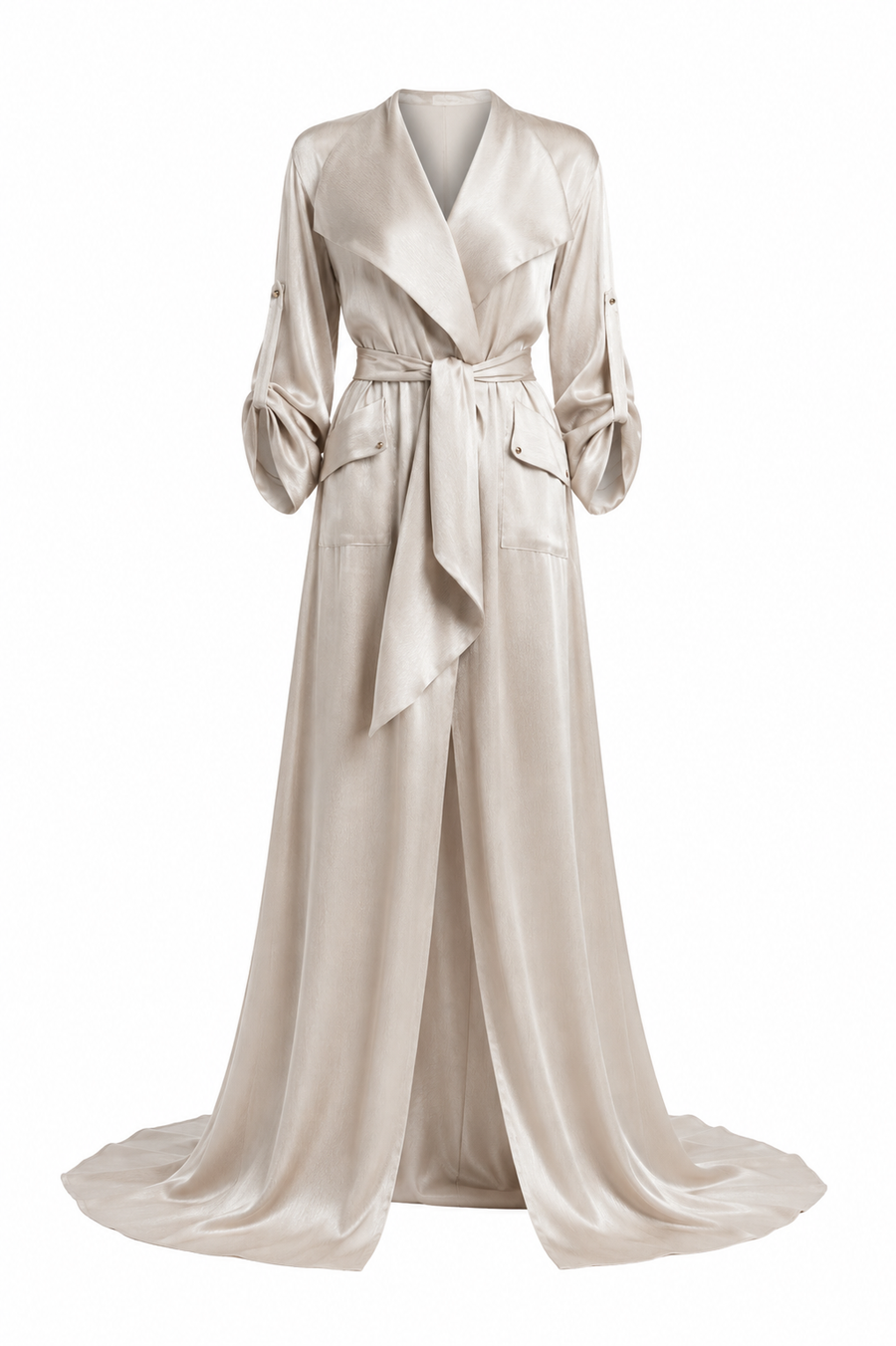 Caftan lung cu rever amplu si cordon