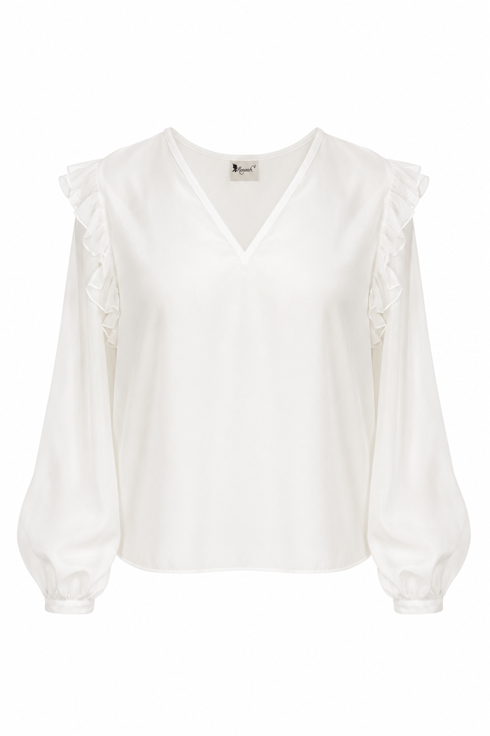 Bluza cu decolteu in V si volane delicate din matase