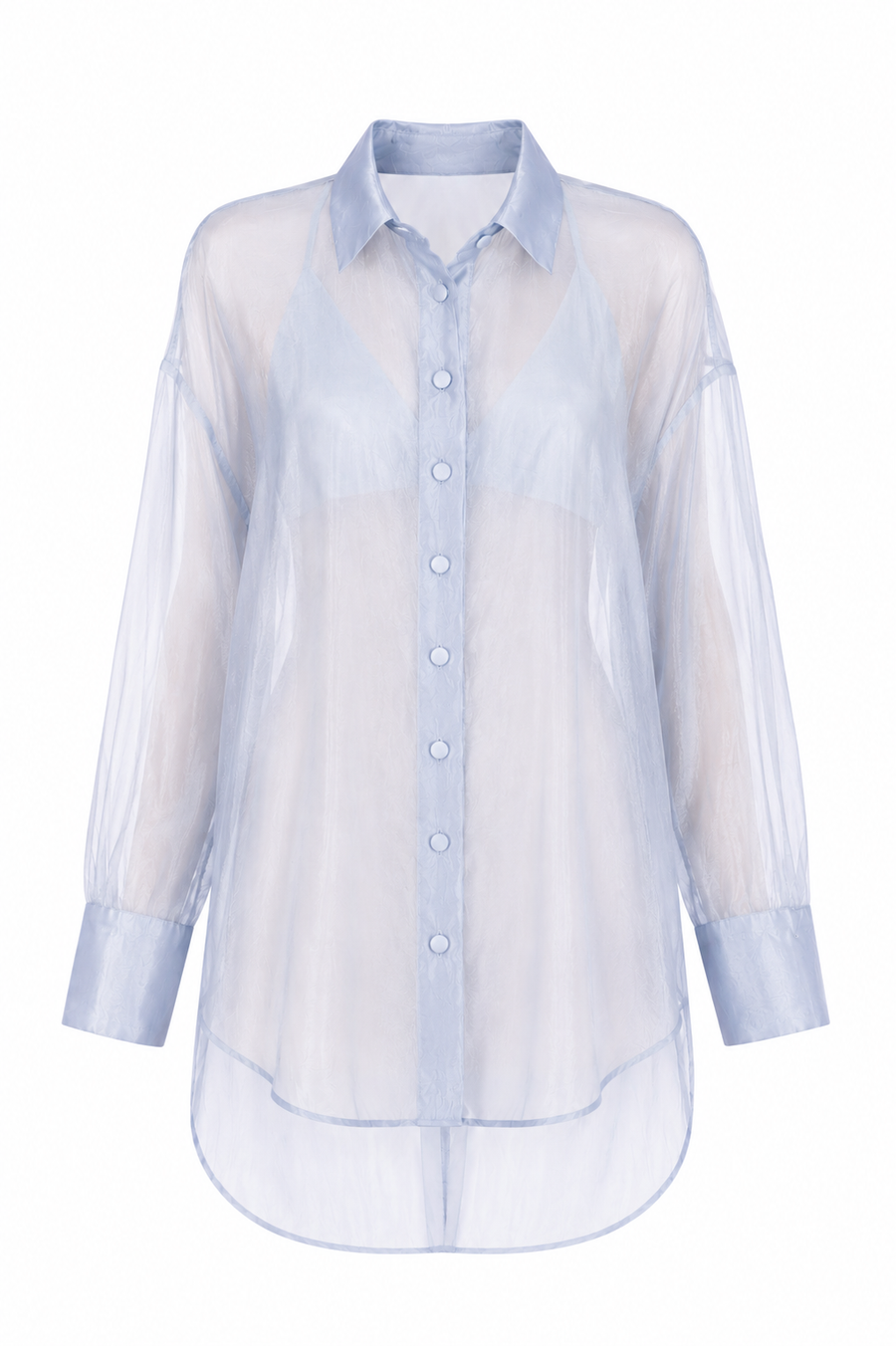 Camasa oversized din organza de matase bleu