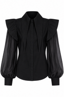 Camasa neagra din bumbac cu maneci transparente